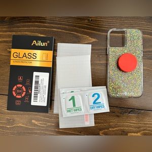 iPhone 12 bundle: case, pop socket and 2 glass screen protectors